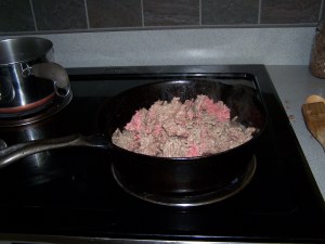 Frying up the beef.  I love my black iron pans!